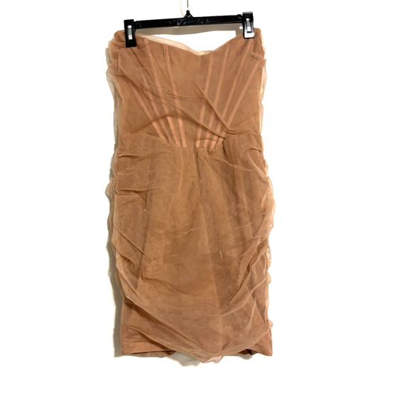 House of CB Pink Blush Mesh Dress Large Mini Bodycon Strapless Corest Bustier - Picture 3 of 12